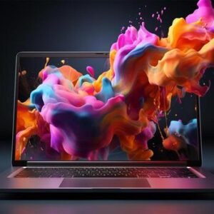 laptop-trendy-liquid-style-shapes-abstract-design-dynamic-smartphone-pub-concept-ai-generated-free-photo